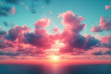 Wall Mural - The sun sets over the ocean on a cloudy day