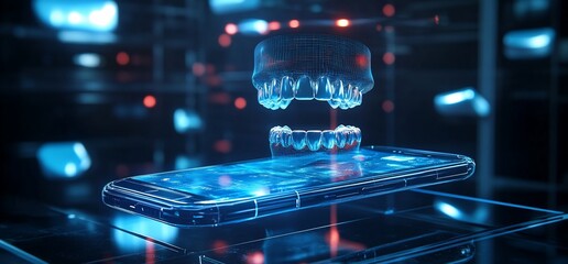 Poster - A futuristic smartphone with a holographic interface hovering above it.
