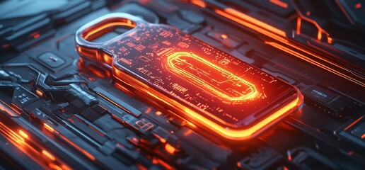 Poster - A glowing lock resembling a circuit board on a futuristic background.