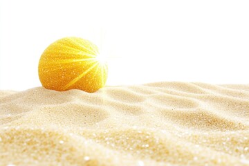 Wall Mural - A single orange sits atop a sandy beach, awaiting discovery