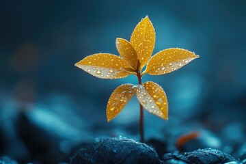 Canvas Print - A small yellow flower with water droplets on its petals, often used in still life or nature photography