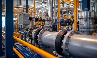 Poster - Industrial pipes and machinery in a processing facility, showcasing engineering and infrastructure.
