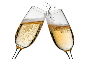 Toasting Champagne Glasses with Bubbly Sparkling Wine with isolated on transparent background