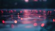 © afrah - Glittering crimson lights with blurred bokeh floating over a serene lake at sunrise, the water glistening softly