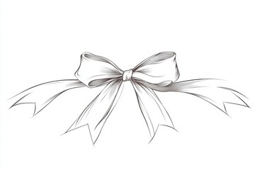 Wall Mural - A black linear sketch of a gift ribbon bow, drawn in a continuous line art style, isolated on a white background.