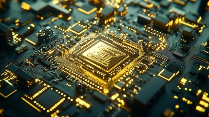 Leinwandbilder - Detailed Gold Accent Circuit Board Representing Advanced Technology Systems : Generative AI