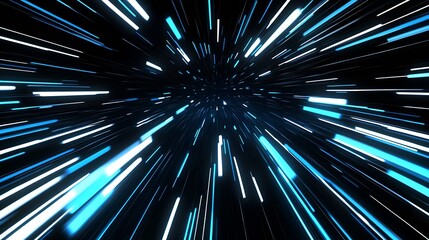Fototapete - Sci-Fi Warp Speed Light Trails Blue Streaks Motion Visual : Generative AI