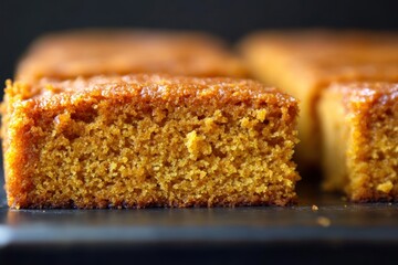 Wall Mural - Golden Brown Spiced Cake Squares Close Up View