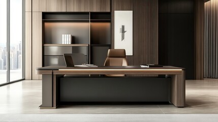 Poster - A sleek desk arrangement with minimal decor, emphasizing order and efficiency.