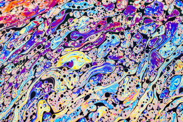 real closeup photograph of a soap bubble surface movements as a scientific experiment showing light 