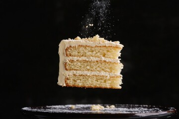 Wall Mural - Delicious Three Layered Cake Slice Floating Airy