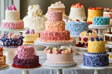 Wall Mural - Assorted Cakes Displayed Beautifully on Stands