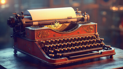 Antique typewriter with yellowed paper, a relic of a bygone era of manual writing