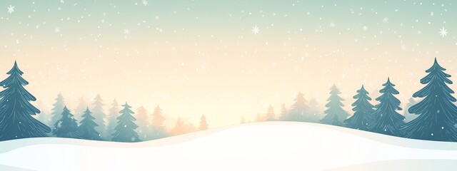 Wall Mural - Snowy Winter Landscape with Pine Trees and Falling Snowflakes.