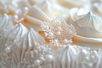 Wall Mural - Delicate White Cake Decorated With Pearls And Lace