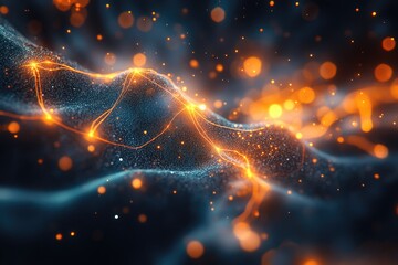 Wall Mural - abstract digital landscape with glowing particles and connecting lines, creating a dynamic, futurist