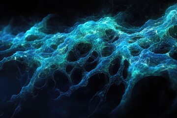 Wall Mural - abstract digital art depicting a glowing, interconnected network resembling a bioluminescent organis