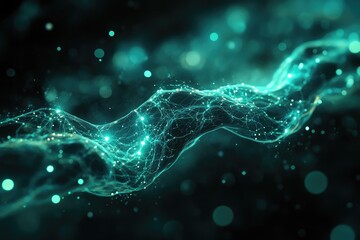 Wall Mural - abstract teal glowing network, interconnected nodes, flowing energy, digital art.
