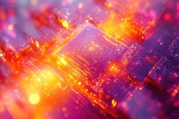 Wall Mural - abstract digital artwork depicting a glowing, intricate network of interconnected circuits and nodes
