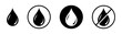 © Ira - Water drop shape. Water droplets icon collection in the circle. Set of no water drop sign symbol.