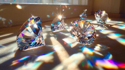 Aufkleber - Multiple beautifully cut gemstones are scattered on a surface, showcasing their brilliant reflections and vibrant colors.