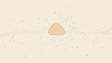 Aufkleber - A simple cloud icon is centrally located, surrounded by abstract lines and dots that symbolize digital connections and cloud services. Generative AI