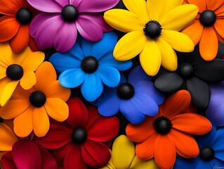 Wall Mural - A bunch of brightly colored flowers on a black background