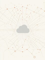 Aufkleber - Centered cloud icon illustrates cloud services with a web of connections in a soft color palette, providing room for additional text. Generative AI