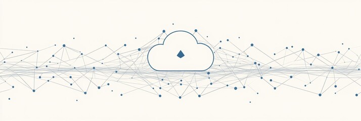 Aufkleber - A simple cloud icon is displayed at the center, symbolizing cloud services, surrounded by lines and dots representing connectivity and technology. Generative AI