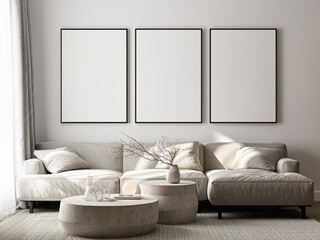 Wall Mural - Frame mockup, ISO A paper size. Living room wall poster mockup. Interior mockup with house background. Modern interior design. 3D render
