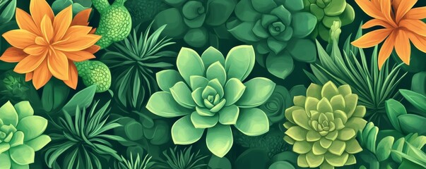 Wall Mural - Botanical Background with Succulents. Natural Wallpaper with Exotic Plants.