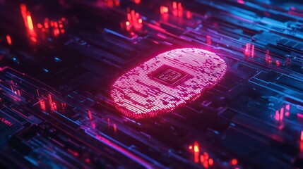 Leinwandbilder - A neon glowing fingerprint scan with a crypto wallet logo, symbolizing secure digital identities.