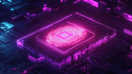 Leinwandbilder - A neon glowing fingerprint scan with a crypto wallet logo, symbolizing secure digital identities.