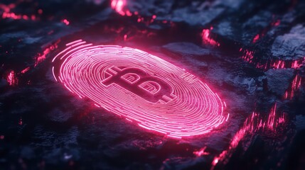 Leinwandbilder - A neon glowing fingerprint scan with a crypto wallet logo, symbolizing secure digital identities.