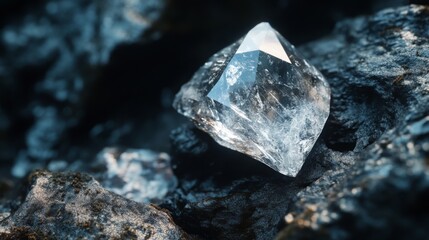 Poster - A beautiful gemstone glimmers on rough granite, embedded in earth elements.