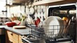 © Puttipong - Modern Kitchen with Open Dishwasher Full of Clean Dishes and Utensils