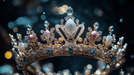 Poster - A stunning crown featuring a variety of gemstones sparkles under soft lighting.