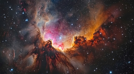 Wall Mural - Cosmic firestorm: stunning celestial display of fiery nebula in deep space. Ether. Illustration