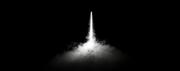 Cigarette smoke illuminated by a single beam of light, soft and ethereal wisps rising upwards, isolated on black
