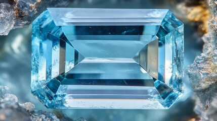 Aufkleber - A beautiful blue gemstone displays its alluring facets, surrounded by shimmering mineral formations. The clarity and brilliance of this stone captivate the eye, showcasing nature's artistry.