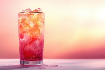 Wall Mural - Refreshing tall glass of fruit cocktail with ice and vibrant colors