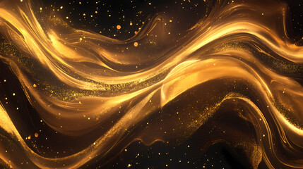 Wall Mural - Abstract golden smoke swirls on dark background. Wisp. Illustration