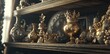 © DZMITRY - A shelf adorned with antique collectibles, excellent for introducing a vintage appeal to any design project.