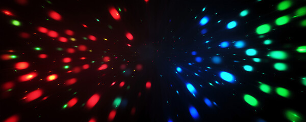 Wall Mural - Modern digital artwork displaying a dark background filled with glowing rays of red, blue, and green. The central part of the design has swirling lights that create an energetic and high-resolution 
