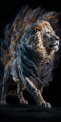 Wall Mural - Lion in the dark with fire and smoke. 3D rendering