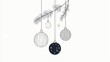 © Vadym - Minimalist line art design shows Christmas tree decorations. Playful designs, simple elegance highlight holiday cheer. Round balls hang from branches. Decorations monochrome. Elegant, festive.