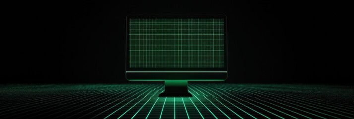 Leinwandbilder - A glowing green network grid extends from a simple monitor icon, representing digital support and connectivity in a dark setting. Generative AI
