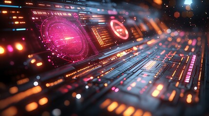 Wall Mural - futuristic digital interface glowing with neon elements and technological concepts images
