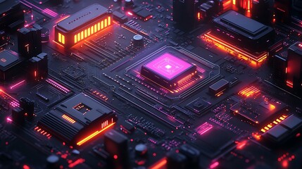 Wall Mural - futuristic interface enriched by glowing neon lights and digital technology concepts images