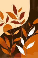 Poster - Brown and orange leafy design with white leaves